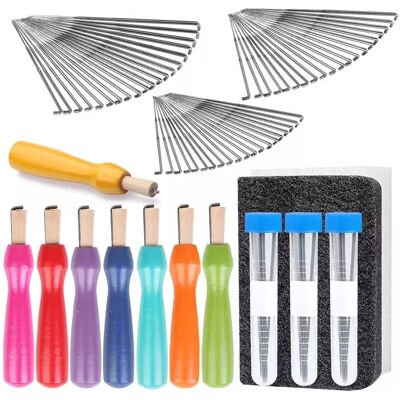 INF Kit de feutrage à l'aiguille avec aiguilles, manches en bois et tampons en mousse - Publicité INF Kit de feutrage à l'aiguille avec aiguilles, manches en bois et tampons en mousse - Publicité