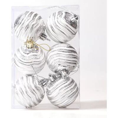 INF Boules de Noël Décoratives Zébrées 6cm - Lot de 6, Ornements Festifs pour Sapin Argent - Publicité INF Boules de Noël Décoratives Zébrées 6cm - Lot de 6, Ornements Festifs pour Sapin Argent - Publicité