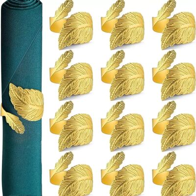 INF Ronds de Serviette Feuille d'Or, Ensemble de 12 - Élégants Porte-Serviettes en Métal pour la Saint-Valentin, Fêtes & - Publicité INF Ronds de Serviette Feuille d'Or, Ensemble de 12 - Élégants Porte-Serviettes en Métal pour la Saint-Valentin, Fêtes & - Publicité