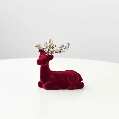 INF Petite figurine de renne couché - Décoration de Noël en velours rouge vin - Publicité INF Petite figurine de renne couché - Décoration de Noël en velours rouge vin - Publicité