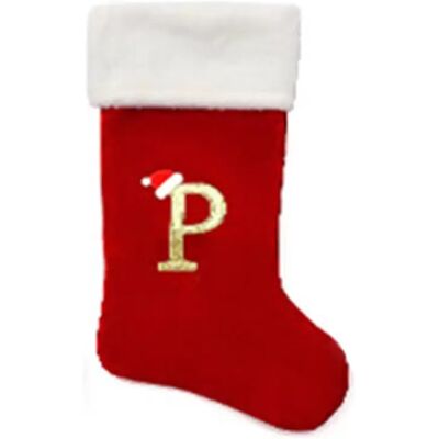 INF Chaussette de Noël Rouge en Velours avec Lettre P - Décoration de Fête Personnalisée - Publicité INF Chaussette de Noël Rouge en Velours avec Lettre P - Décoration de Fête Personnalisée - Publicité