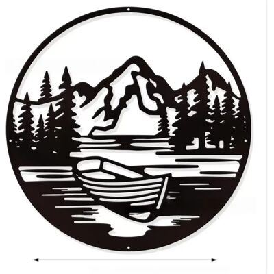 INF Silhouette Métallique Noire Montagne & Lac Art Mural, Ornement d'Artisanat en Fer - Publicité INF Silhouette Métallique Noire Montagne & Lac Art Mural, Ornement d'Artisanat en Fer - Publicité
