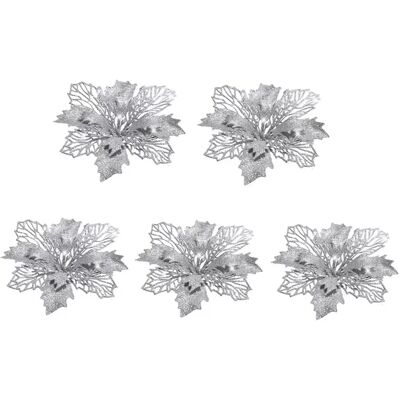 INF Fleurs artificielles Décoration de Noël Lot de 5 Argent - Publicité INF Fleurs artificielles Décoration de Noël Lot de 5 Argent - Publicité