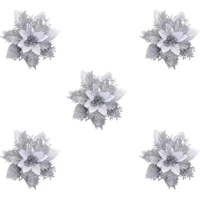 INF Fleurs de Noël Argentées 5 Pièces - Décorations de Noël - Publicité INF Fleurs de Noël Argentées 5 Pièces - Décorations de Noël - Publicité
