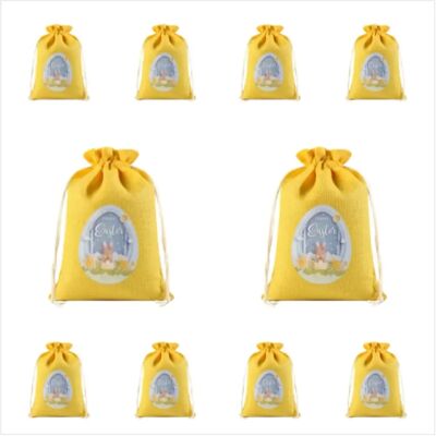 INF Sacs à friandises de Pâques 2026, Sachets cadeaux en toile de jute avec cordon de serrage pour les fêtes de Pâques - Lot de Jaune - Publicité INF Sacs à friandises de Pâques 2026, Sachets cadeaux en toile de jute avec cordon de serrage pour les fêtes de Pâques - Lot de Jaune - Publicité