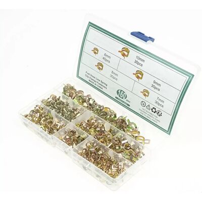 INF Kit de 160 Colliers de Serrage à Ressort - Assortiment de Clips de Tuyau de Conduite de Carburant en Acier Galvanisé - Publicité INF Kit de 160 Colliers de Serrage à Ressort - Assortiment de Clips de Tuyau de Conduite de Carburant en Acier Galvanisé - Publicité