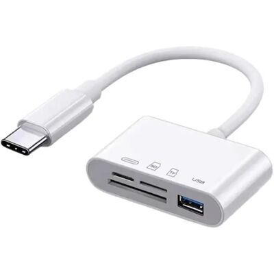 INF Hub adaptateur USB-C 4-en-1 avec SD/TF/USB-A et recharge passante 9V/2A - Lecteur de cartes compact ABS+TPE (Blanc) - Publicité INF Hub adaptateur USB-C 4-en-1 avec SD/TF/USB-A et recharge passante 9V/2A - Lecteur de cartes compact ABS+TPE (Blanc) - Publicité