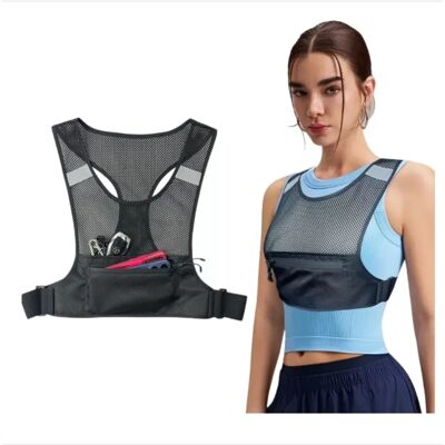 INF Gilet de course réfléchissant en maille respirante - Sac poitrine léger polyvalent pour running, cyclisme et randonnée - Publicité INF Gilet de course réfléchissant en maille respirante - Sac poitrine léger polyvalent pour running, cyclisme et randonnée - Publicité