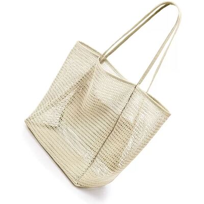 INF Sac de plage pliable, sac fourre-tout en maille pour femme Beige - Publicité INF Sac de plage pliable, sac fourre-tout en maille pour femme Beige - Publicité