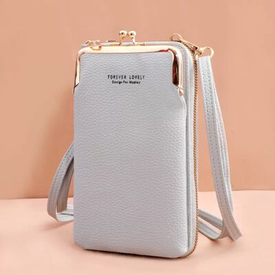 INF Sac de téléphone élégant en cuir PU - À la mode et polyvalent Gris - Publicité INF Sac de téléphone élégant en cuir PU - À la mode et polyvalent Gris - Publicité