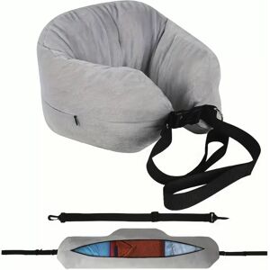 INF Oreiller de voyage réglable avec rangement - Coussin en mousse à mémoire en U avec sangle traversante pour voyage, bureau Gris - Publicité INF Oreiller de voyage réglable avec rangement - Coussin en mousse à mémoire en U avec sangle traversante pour voyage, bureau Gris - Publicité