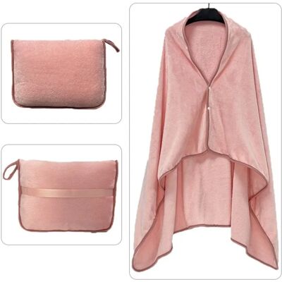 INF Couverture châle de voyage pliable multifonction - Flanelle polyester Rose, 2-en-1 Couverture et Oreiller avec logo brodé - Publicité INF Couverture châle de voyage pliable multifonction - Flanelle polyester Rose, 2-en-1 Couverture et Oreiller avec logo brodé - Publicité