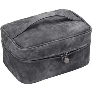 INF Trousse de toilette double couche en cuir PU gris - Organisateur de maquillage de voyage portable - Publicité INF Trousse de toilette double couche en cuir PU gris - Organisateur de maquillage de voyage portable - Publicité