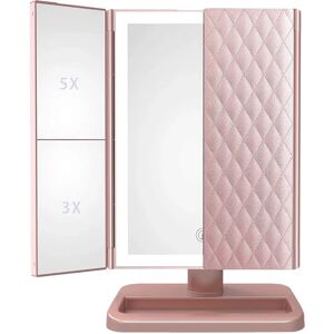 INF Miroir de maquillage LED à motif cuir, alimenté par USB/pile, miroir de courtoisie à trois volets Rose - Publicité INF Miroir de maquillage LED à motif cuir, alimenté par USB/pile, miroir de courtoisie à trois volets Rose - Publicité