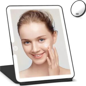 INF Grand miroir de maquillage LED avec grossissement 10x - Miroir de courtoisie plat portable Le noir - Publicité INF Grand miroir de maquillage LED avec grossissement 10x - Miroir de courtoisie plat portable Le noir - Publicité