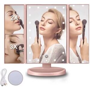 INF Miroir de maquillage trifold éclairé à 22 LED avec grossissement 2x/3x Or rose - Publicité INF Miroir de maquillage trifold éclairé à 22 LED avec grossissement 2x/3x Or rose - Publicité