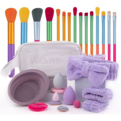 INF Ensemble de 15 pinceaux de maquillage aquarelle avec éponges, bandeau et plus - Poils doux en fibre - Publicité INF Ensemble de 15 pinceaux de maquillage aquarelle avec éponges, bandeau et plus - Poils doux en fibre - Publicité