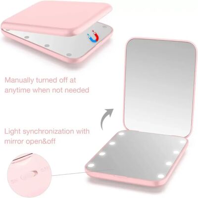INF Miroir de Maquillage LED Portable avec Grossissement 3x et Lumière Annulaire Rose - Publicité INF Miroir de Maquillage LED Portable avec Grossissement 3x et Lumière Annulaire Rose - Publicité