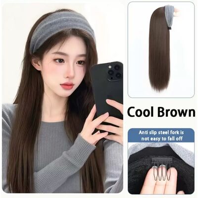 INF Perruque Bandeau Haute Couronne Cheveux Lisses Longs Brun Réaliste - Publicité INF Perruque Bandeau Haute Couronne Cheveux Lisses Longs Brun Réaliste - Publicité