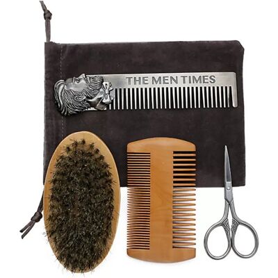 INF Ensemble de coiffage pour barbe - Brosse multicolore en poils de sanglier avec peignes en bois et métal et ciseaux en - Publicité INF Ensemble de coiffage pour barbe - Brosse multicolore en poils de sanglier avec peignes en bois et métal et ciseaux en - Publicité