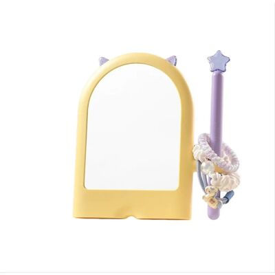 INF Miroir de maquillage de table avec rangement pour élastiques - miroir bureau réglable haute définition, socle stable, Jaune - Publicité INF Miroir de maquillage de table avec rangement pour élastiques - miroir bureau réglable haute définition, socle stable, Jaune - Publicité