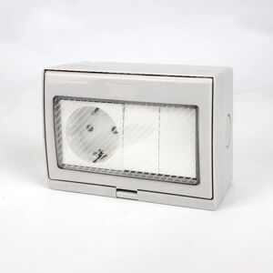 INF Boîtier prise extérieure étanche 2 modules avec prise Schuko compatible, boîtier PC+ABS gris, étanche et anti-poussière - Publicité INF Boîtier prise extérieure étanche 2 modules avec prise Schuko compatible, boîtier PC+ABS gris, étanche et anti-poussière - Publicité