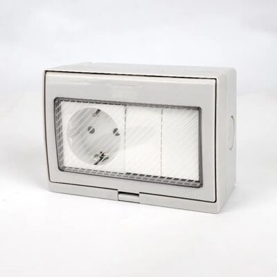 INF Boîtier prise extérieure étanche 2 modules avec prise Schuko compatible, boîtier PC+ABS gris, étanche et anti-poussière - Publicité INF Boîtier prise extérieure étanche 2 modules avec prise Schuko compatible, boîtier PC+ABS gris, étanche et anti-poussière - Publicité