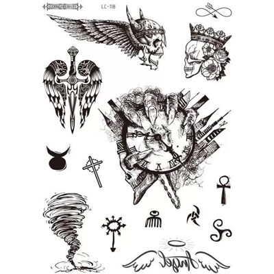 INF Autocollant tatouage LC-118 Noir compatible avec Ma Long, lot de 5 Crâne, ouragan, main fantôme - Publicité INF Autocollant tatouage LC-118 Noir compatible avec Ma Long, lot de 5 Crâne, ouragan, main fantôme - Publicité