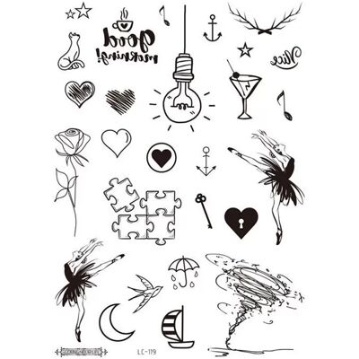 INF LC-119 Noir Ma Long compatible avec Tatouage Temporaire 5-Pack - Look réaliste et application facile Danseuse, puzzle, - Publicité INF LC-119 Noir Ma Long compatible avec Tatouage Temporaire 5-Pack - Look réaliste et application facile Danseuse, puzzle, - Publicité