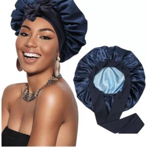INF Bonnet de nuit à large bord avec nœud en ruban de satin à double couche Bleu marine - Publicité INF Bonnet de nuit à large bord avec nœud en ruban de satin à double couche Bleu marine - Publicité