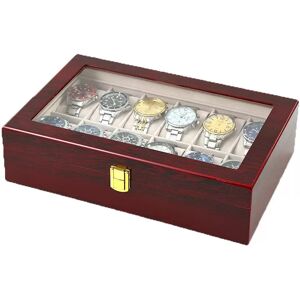 INF Boîte à montres rouge avec couvercle en verre - Organisateur de montres à 12 emplacements - Publicité INF Boîte à montres rouge avec couvercle en verre - Organisateur de montres à 12 emplacements - Publicité