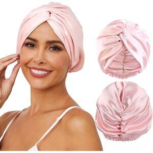 INF Bonnet doublé de satin pour cheveux bouclés, lot de 2, bonnet de nuit double épaisseur pour femme Rose - Publicité INF Bonnet doublé de satin pour cheveux bouclés, lot de 2, bonnet de nuit double épaisseur pour femme Rose - Publicité
