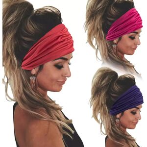 INF Lot de 3 Bandeaux de Sport Élastiques Couleurs Unies - Bandeaux de Yoga Larges pour Femmes rouge+rose rouge+violet - Publicité INF Lot de 3 Bandeaux de Sport Élastiques Couleurs Unies - Bandeaux de Yoga Larges pour Femmes rouge+rose rouge+violet - Publicité