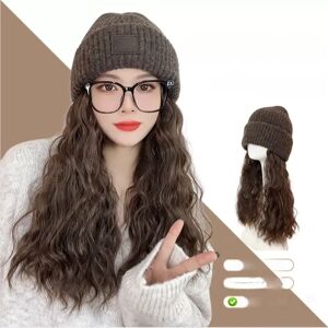 INF Élégant bonnet tricoté avec perruque - Ensemble chapeau et cheveux à motif ondulé pour automne/hiver café - Publicité INF Élégant bonnet tricoté avec perruque - Ensemble chapeau et cheveux à motif ondulé pour automne/hiver café - Publicité