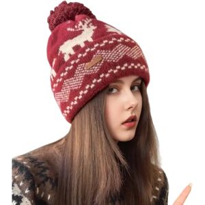 INF Bonnet Tricot de Noël Rouge Vin avec Motif Cerf - Chaleureux et Élégant avec Oreillettes - Publicité INF Bonnet Tricot de Noël Rouge Vin avec Motif Cerf - Chaleureux et Élégant avec Oreillettes - Publicité