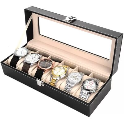 INF Boîte à montres verrouillable avec 6 compartiments et plateau en verre - Publicité INF Boîte à montres verrouillable avec 6 compartiments et plateau en verre - Publicité
