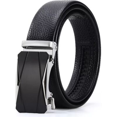 INF Ceinture en Cuir Noir et Argent avec Boucle Automatique - Élégance et Confort Modèle 9 - Publicité INF Ceinture en Cuir Noir et Argent avec Boucle Automatique - Élégance et Confort Modèle 9 - Publicité