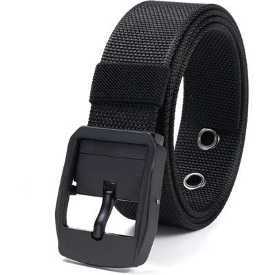 INF Ceinture extérieure en nylon à boucle automatique rotative en aluminium, ajustable et réversible 125cm Le noir - Publicité INF Ceinture extérieure en nylon à boucle automatique rotative en aluminium, ajustable et réversible 125cm Le noir - Publicité