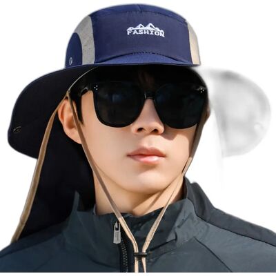 INF Chapeau de soleil pour escalade et randonnée à large bord, protection UV, polyester-coton respirant et léger Bleu marine - Publicité INF Chapeau de soleil pour escalade et randonnée à large bord, protection UV, polyester-coton respirant et léger Bleu marine - Publicité