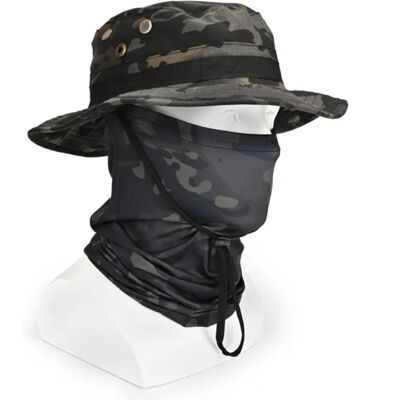 INF Ensemble chapeau de pêche et masque extérieur - chapeau camouflage polyester avec protection solaire et tour de cou - Publicité INF Ensemble chapeau de pêche et masque extérieur - chapeau camouflage polyester avec protection solaire et tour de cou - Publicité