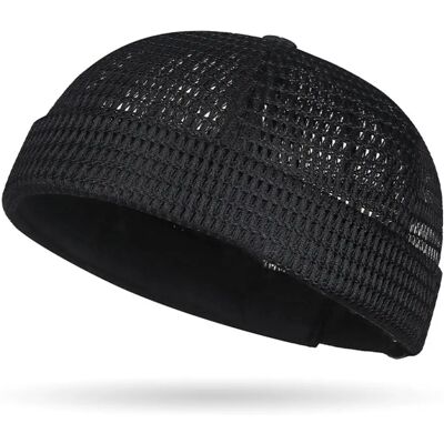 INF Casquette Melon Sans Bord Ajustable à Grande Maille Respirante - Chapeau Vintage Style Tang Urbain, Polyester, Noir - Publicité INF Casquette Melon Sans Bord Ajustable à Grande Maille Respirante - Chapeau Vintage Style Tang Urbain, Polyester, Noir - Publicité