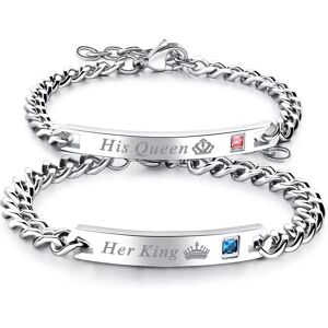 INF Bracelets de couple "His Queen" "Her King" en titane acier Argent 2 pièces - Publicité INF Bracelets de couple "His Queen" "Her King" en titane acier Argent 2 pièces - Publicité