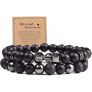INF Ensemble de Bracelets en Pierre Volcanique et Hématite Noire Mate - Bijoux Élégants à Perles Élastiques (2 Pièces) - Publicité INF Ensemble de Bracelets en Pierre Volcanique et Hématite Noire Mate - Bijoux Élégants à Perles Élastiques (2 Pièces) - Publicité