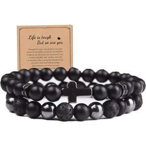 INF Ensemble de 2 Bracelets Hématite Mate et Pierre Volcanique Noire - Élastique, Micro-incrusté - Publicité INF Ensemble de 2 Bracelets Hématite Mate et Pierre Volcanique Noire - Élastique, Micro-incrusté - Publicité