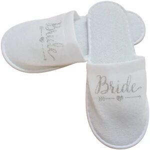 INF Pantoufles Blanches 'Bride' pour Fête de Pyjama de Mariage - Confort et Élégance Argent - Publicité INF Pantoufles Blanches 'Bride' pour Fête de Pyjama de Mariage - Confort et Élégance Argent - Publicité