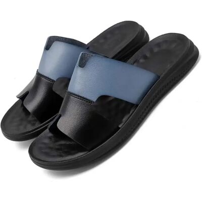 INF Sandales ouvertes en cuir PU pour hommes - Respirantes et confortables Bleu foncé 44 - Publicité INF Sandales ouvertes en cuir PU pour hommes - Respirantes et confortables Bleu foncé 44 - Publicité