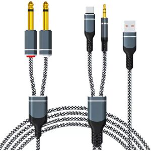 INF Câble audio multifonction tressé noir et blanc - USB-C et 3.5mm vers 6.35mm double, connecteurs alliage, HiFi sans perte 3m