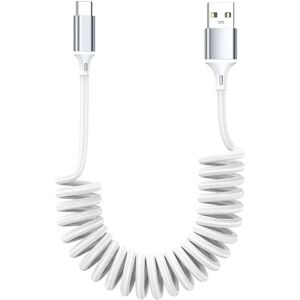 INF Câble rétractable à ressort USB-A vers USB-C 1.5m (rétracte 0.8m) Blanc – Câble CarPlay pour charge rapide et transfert