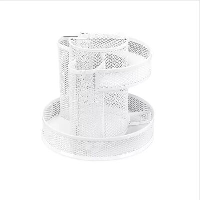 INF Porte-stylo de bureau rotatif à 360° en maille métallique à double couche - Organisateur de grande capacité Blanc - Publicité INF Porte-stylo de bureau rotatif à 360° en maille métallique à double couche - Organisateur de grande capacité Blanc - Publicité