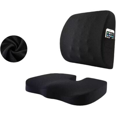 INF Ensemble Coussin de Siège et Support Lombaire en Mousse à Mémoire de Forme Respirant pour une Assise Confortable Le noir - Publicité INF Ensemble Coussin de Siège et Support Lombaire en Mousse à Mémoire de Forme Respirant pour une Assise Confortable Le noir - Publicité